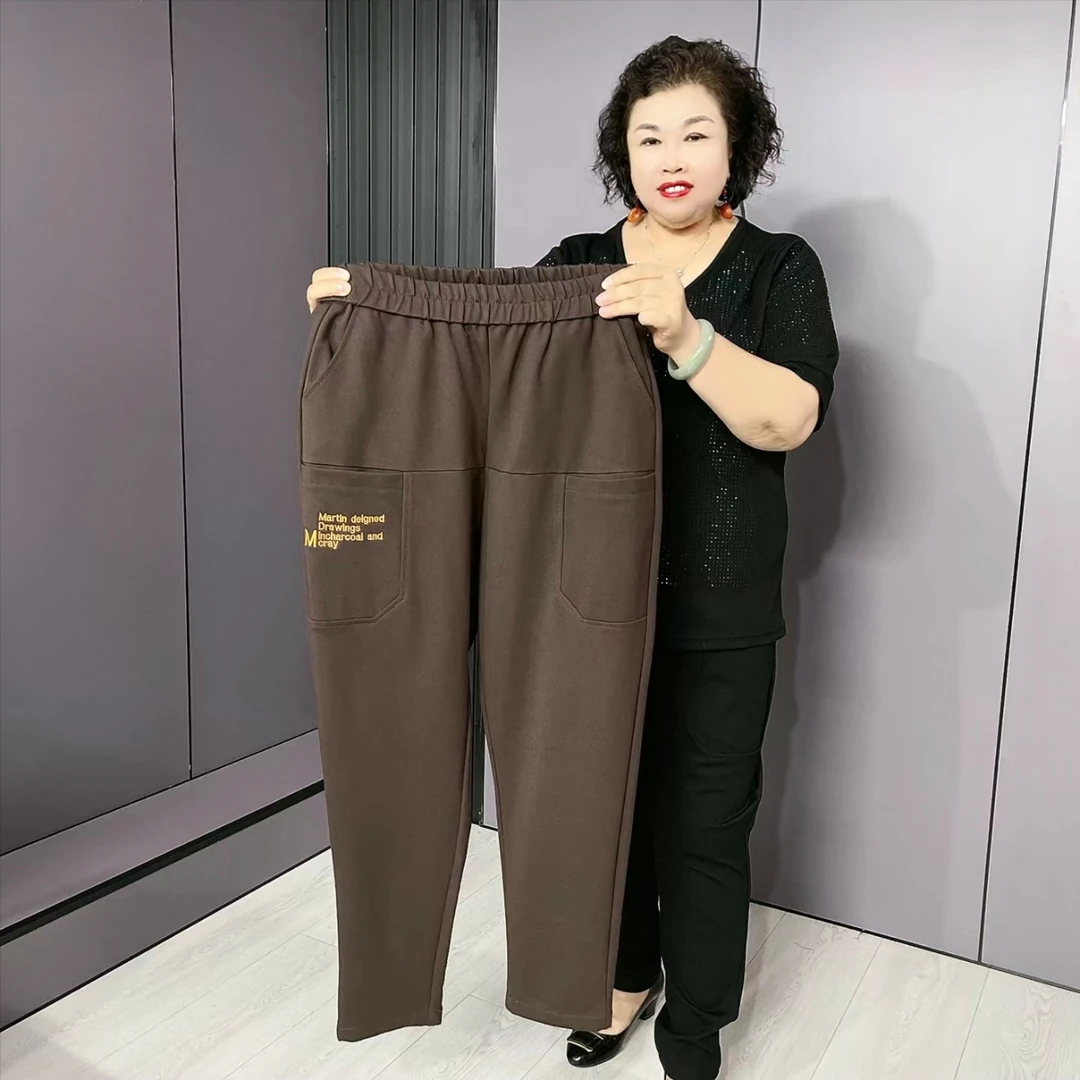 1259#加绒大码加肥加大松紧腰刺绣字母六兜百搭休闲老爹裤