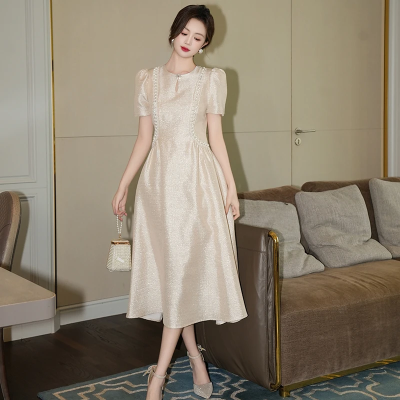 夏季长款收腰温柔气质显瘦初恋法式复古大裙摆连衣裙财阀千金女装