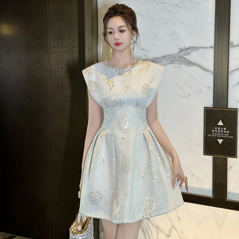 50872收腰蓬蓬裙茶歇复古a字短裙成熟御姐显瘦气质短款连衣裙裙子