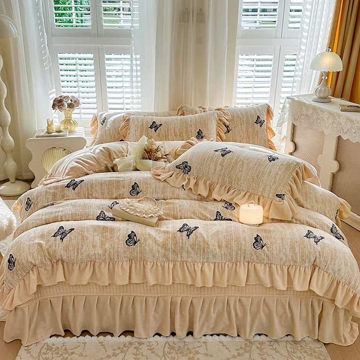 加厚保暖雕花牛奶绒四件套夹棉床盖款冬季双面加绒珊瑚绒床上用品