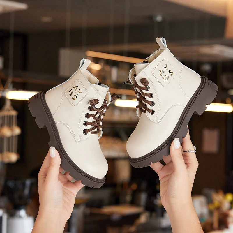 女童马丁靴2025秋冬新款男童加绒短靴子儿童皮靴中大宝宝时尚真皮