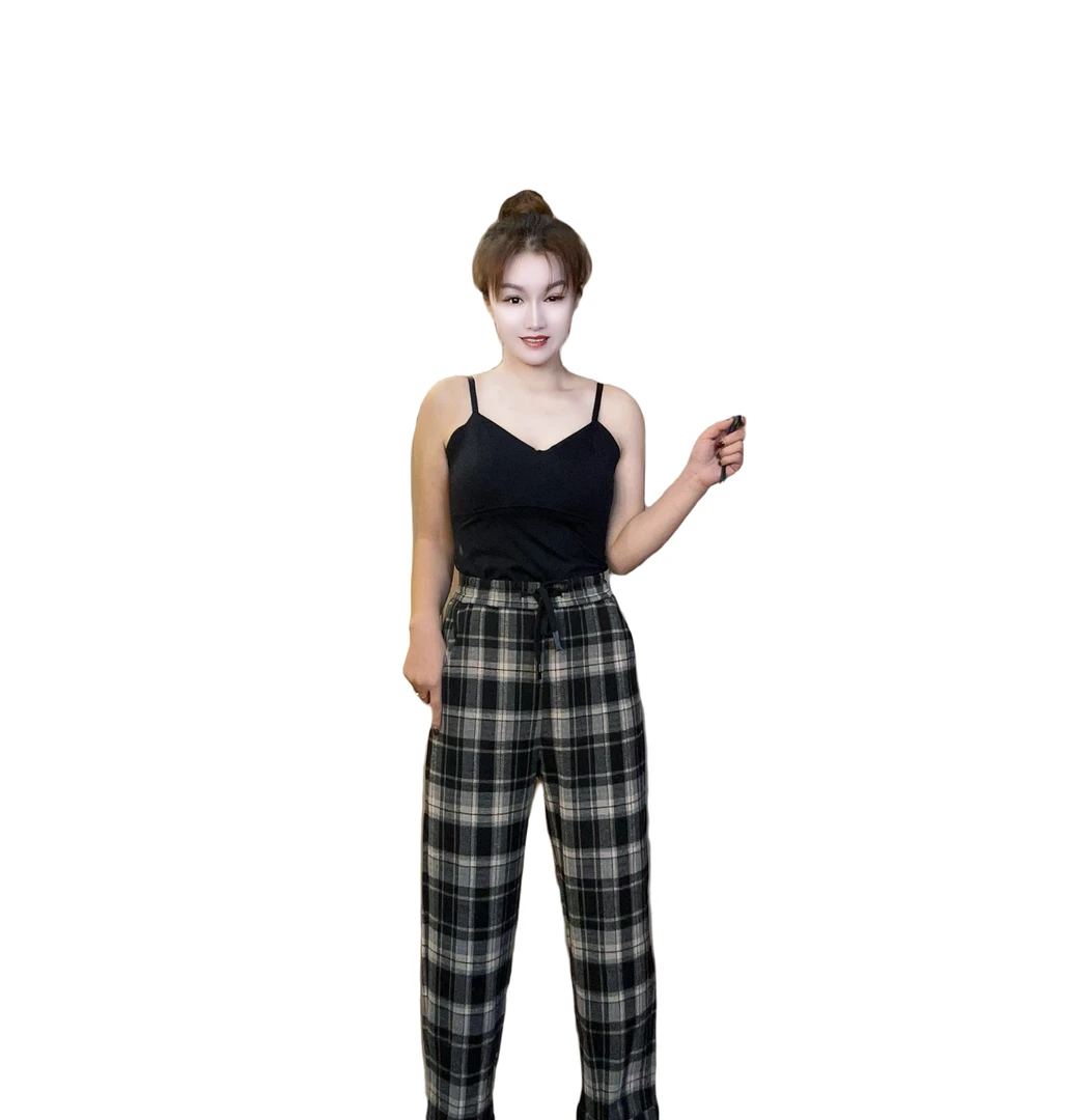 桐雅-2023冬季韩版中腰宽松休闲直筒裤显瘦百搭舒潮流时尚格子裤