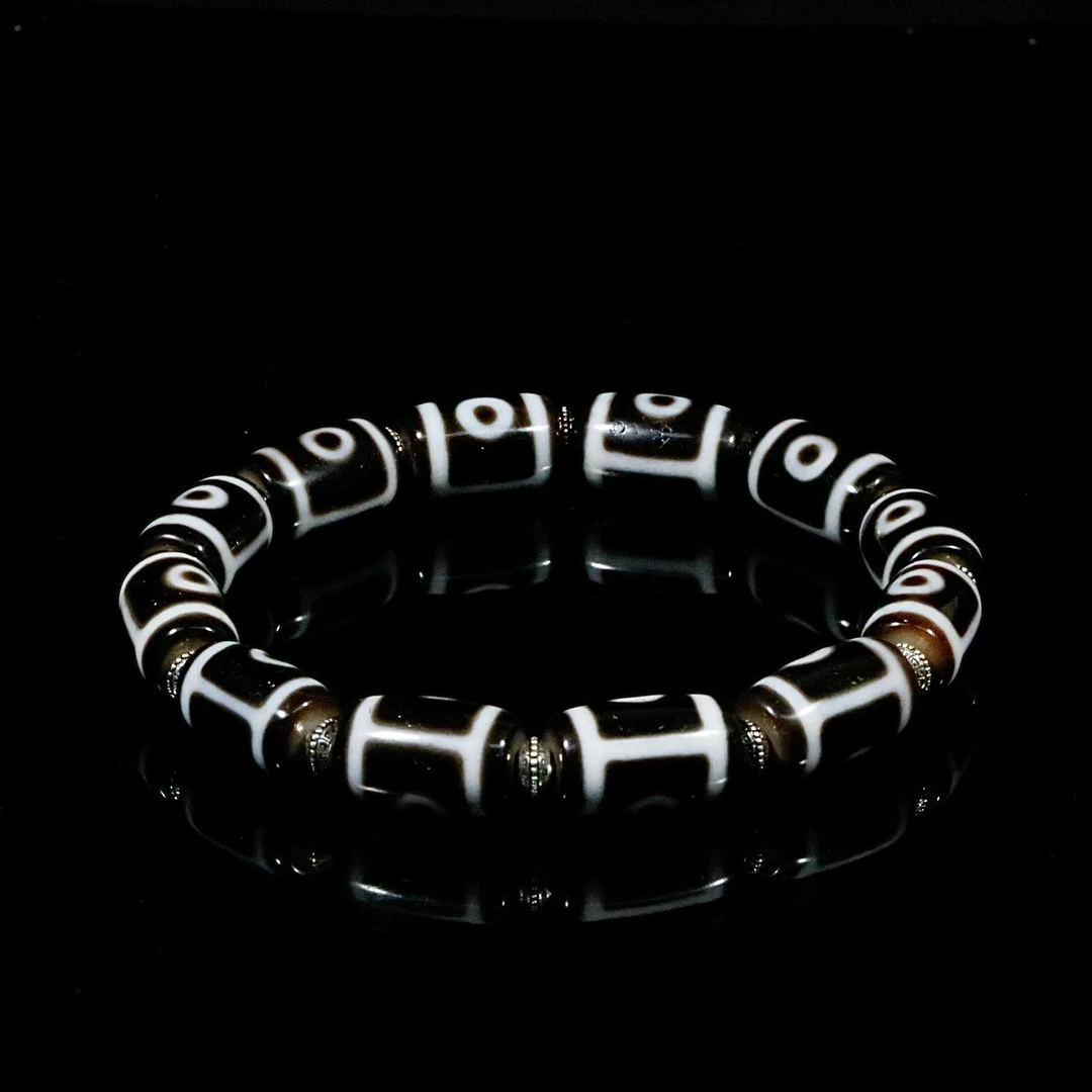 台珠建成极黑白手工地门二眼玛瑙手串民族风百搭轻奢时尚男女佩戴