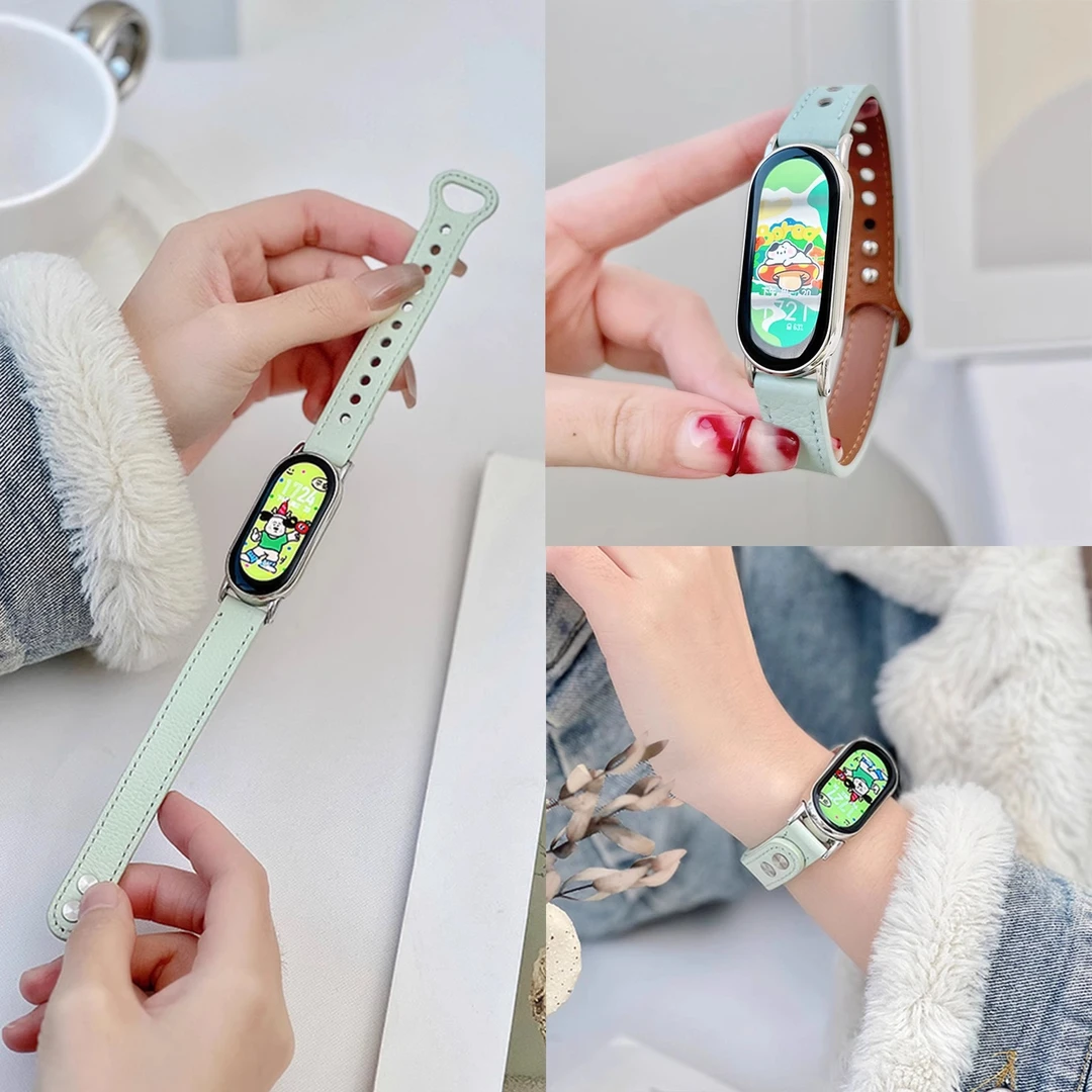 适用小米手环8表带7皮质腕带5/6荔枝纹替换带NFC秋冬天ins高级感