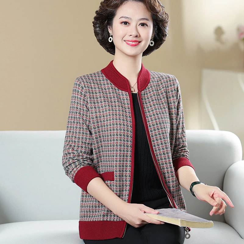 中老年女装外套秋冬妈妈装针织衫宽松春秋中老年毛衣长袖秋季