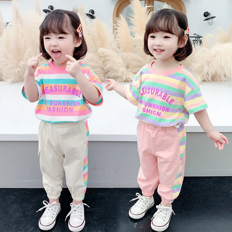 女宝宝夏装女童套装2023新款韩版小童衣服洋气短袖裤子两件套时尚