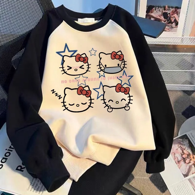 女童卫衣春秋儿童时尚洋气凯蒂猫印花中大童女孩秋装宽松圆领百搭