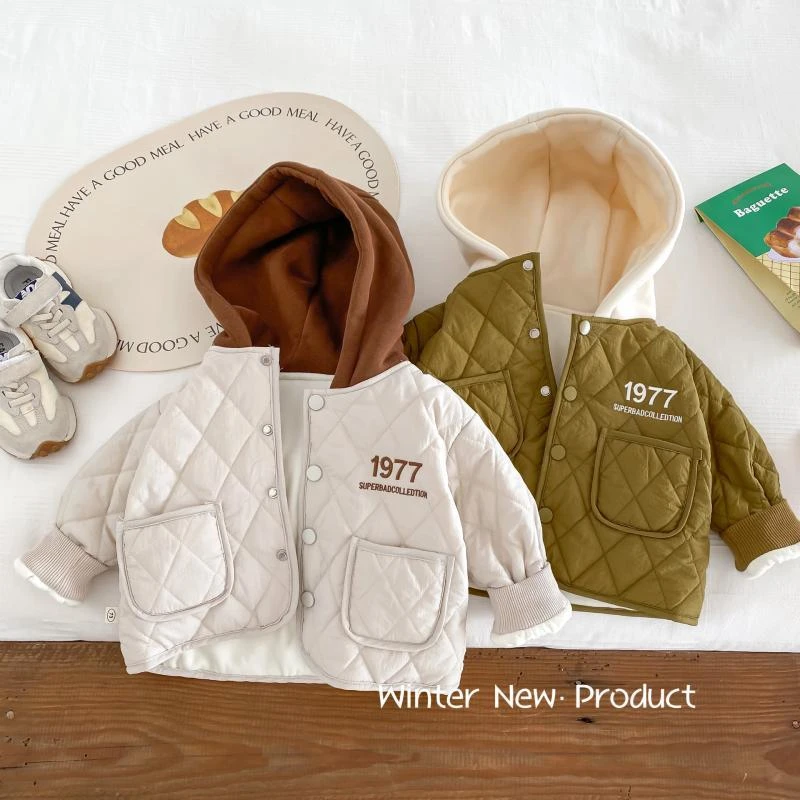 儿童连帽加厚棉服冬装2023新款洋气男童韩版撞色夹棉外套女童百搭