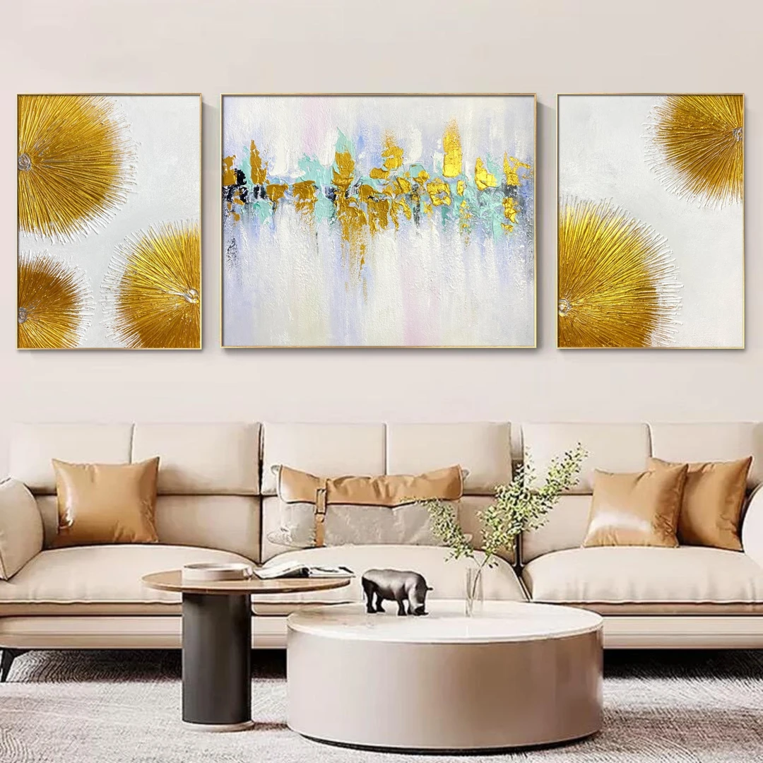 【光彩】手工手绘油画装饰画现代简约轻奢沙发背景三联