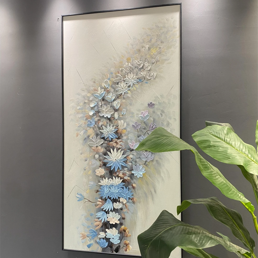 美尚【一路生花】纯手绘油画现代轻奢玄关装饰油画客厅高档肌理画