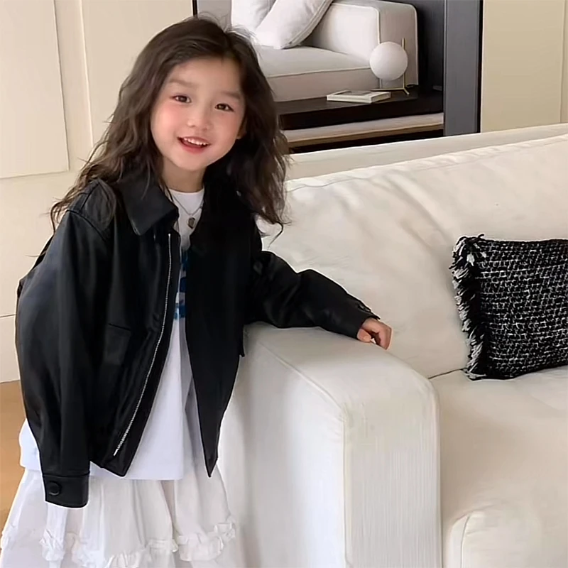 童装外套2025春秋新款男女童复古pu皮衣短款上衣帅气儿童休闲夹克