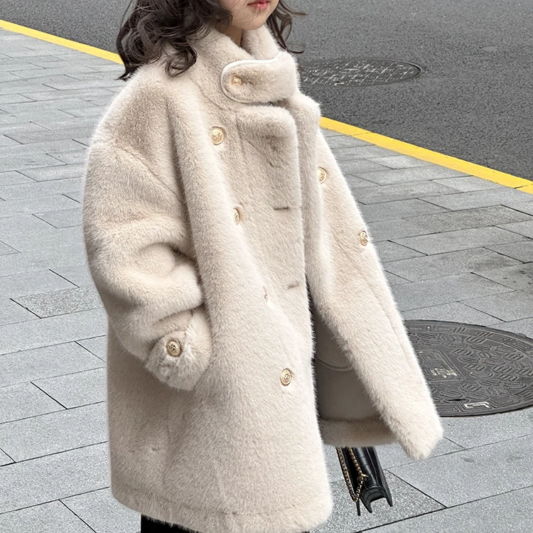 女童宝宝加厚水貂绒外套仿皮草儿童冬季新款皮毛一体男童长款大衣