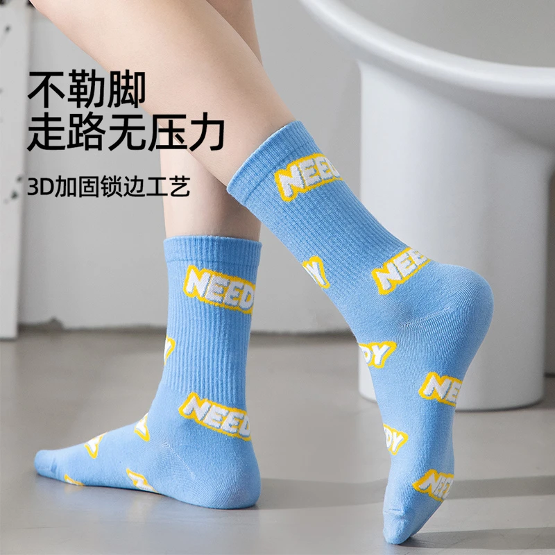 四季高筒男女款多色字母潮流ins时尚棉袜透气舒适柔软耐磨不勒脚