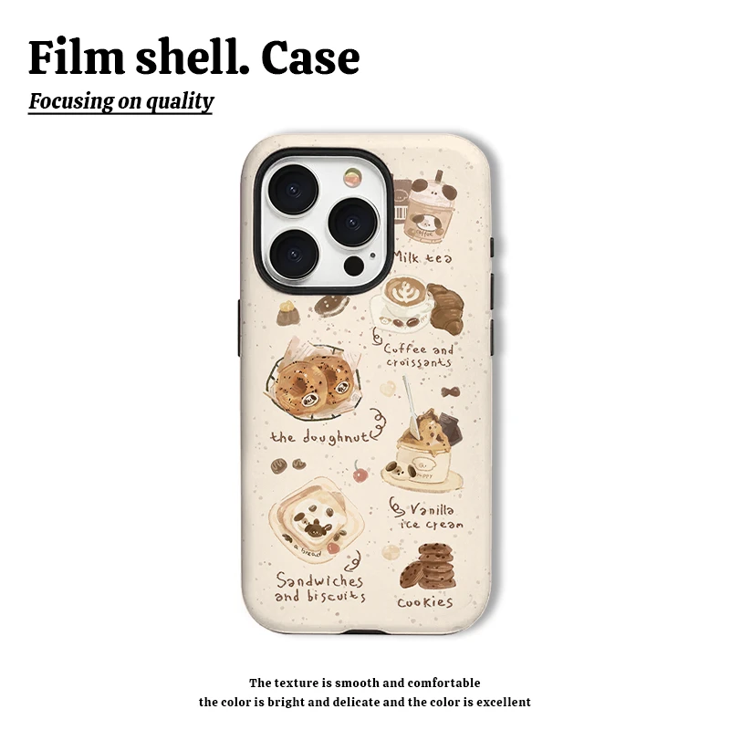 下午茶小狗手机壳适用苹果15华为oppo小米vivo菲林二合一荣耀系列