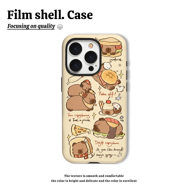 美食卡皮巴拉手机壳适用苹果15华为oppo小米15Pro菲林二合一荣耀