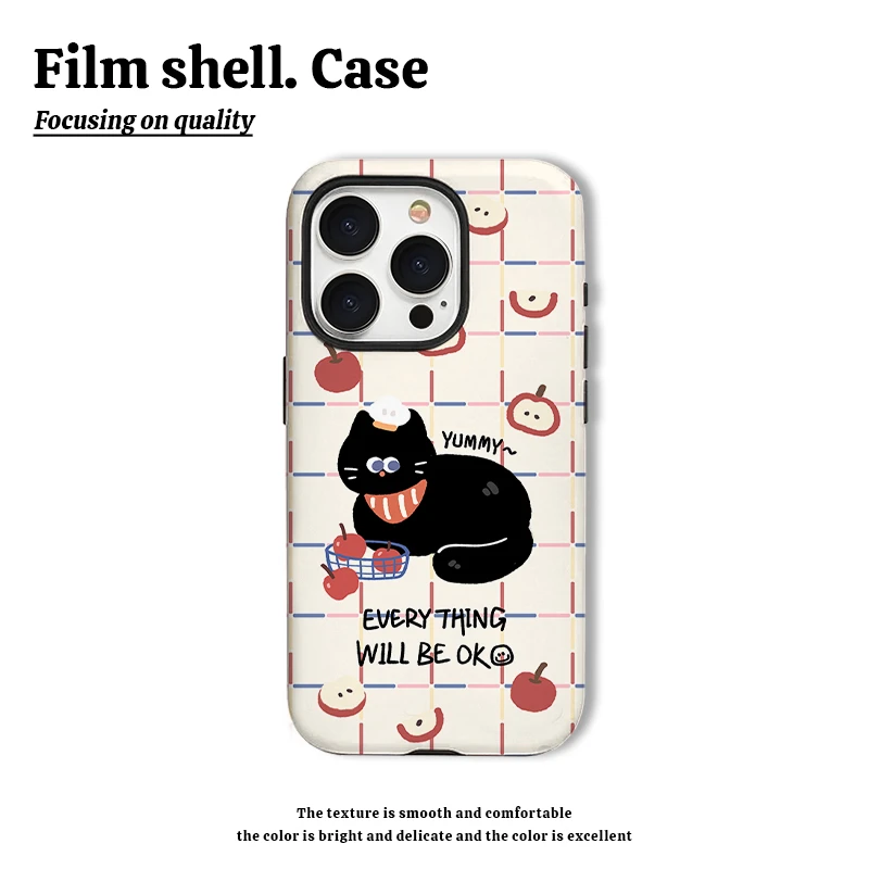 苹果黑猫手机壳适用于苹果15华为oppo小米vivo菲林二合一荣耀70女