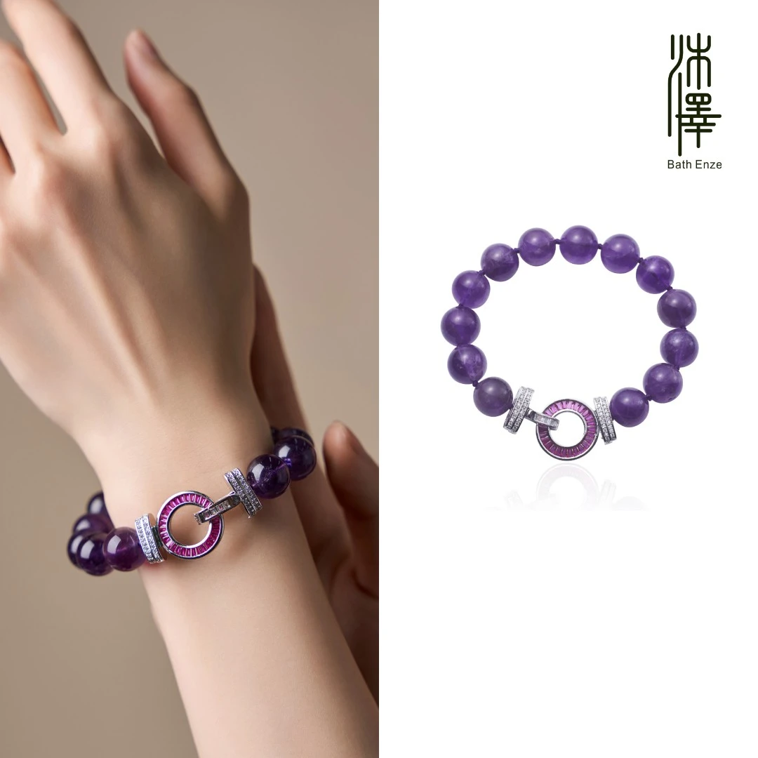 特惠12mm紫水晶紫锆圆扣时尚百搭手链（多样性发其一）