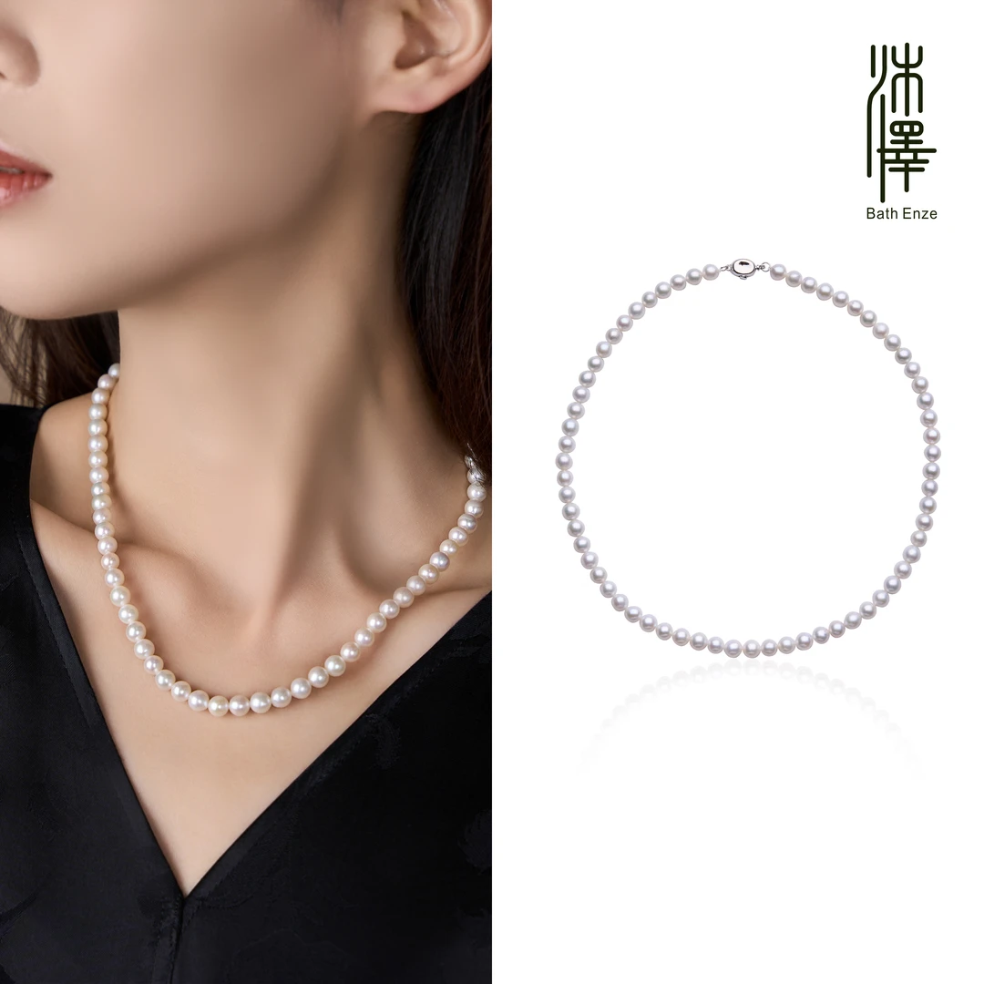 沐泽6-7mm满串淡水珍珠925银小版豌豆扣项链