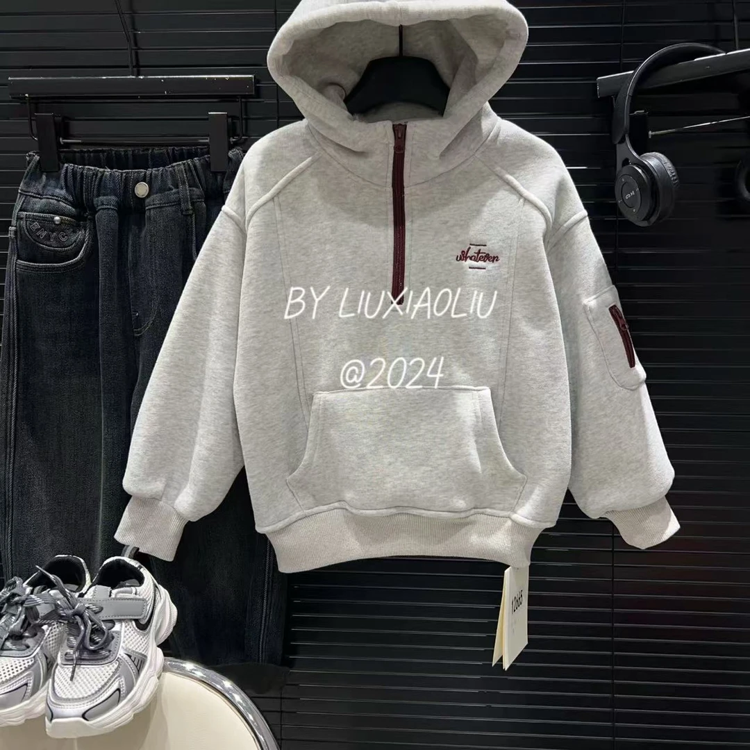 杭州六小六正版 BY LIUXIAOLIU韩版冬季儿童加绒连帽卫衣12665