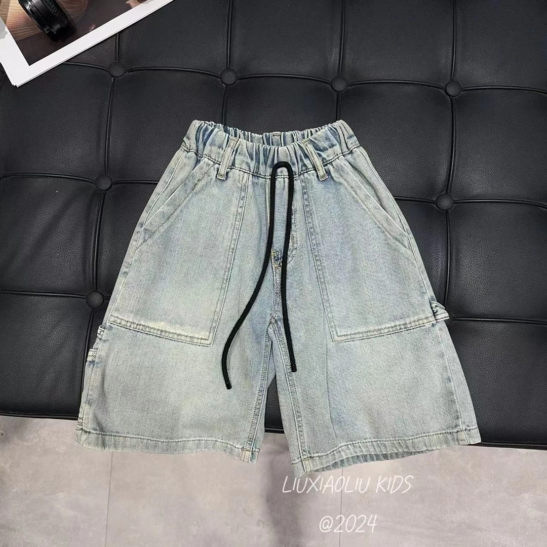 BY LIUXIAOLIU【元气满满】韩版潮流时尚夏季儿童牛仔五分裤6763