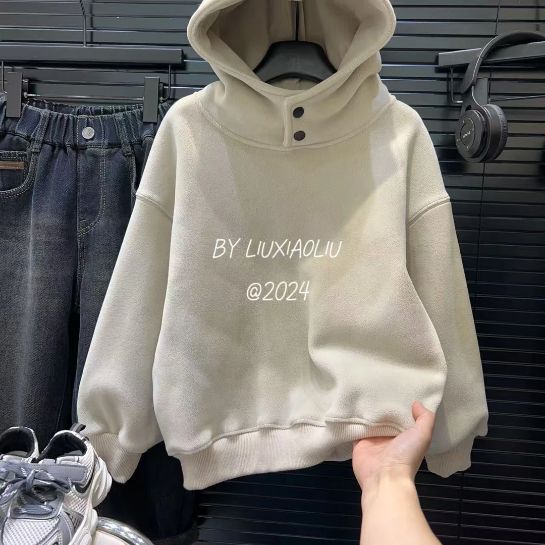 BY LIUXIAOLIU【暗扣计划】韩版高货秋冬季儿童加绒连帽卫衣9722