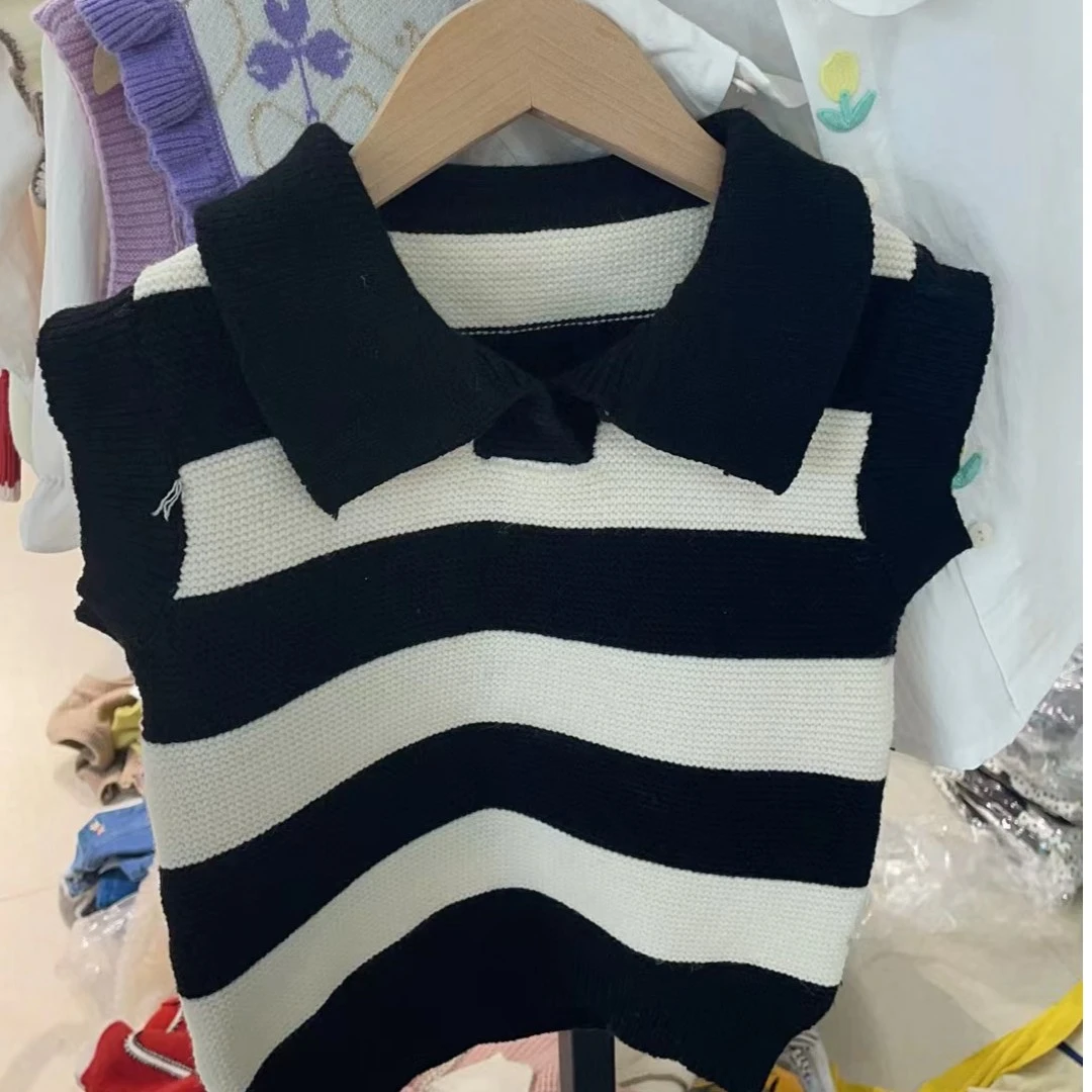 儿童款男宝条纹翻领马甲