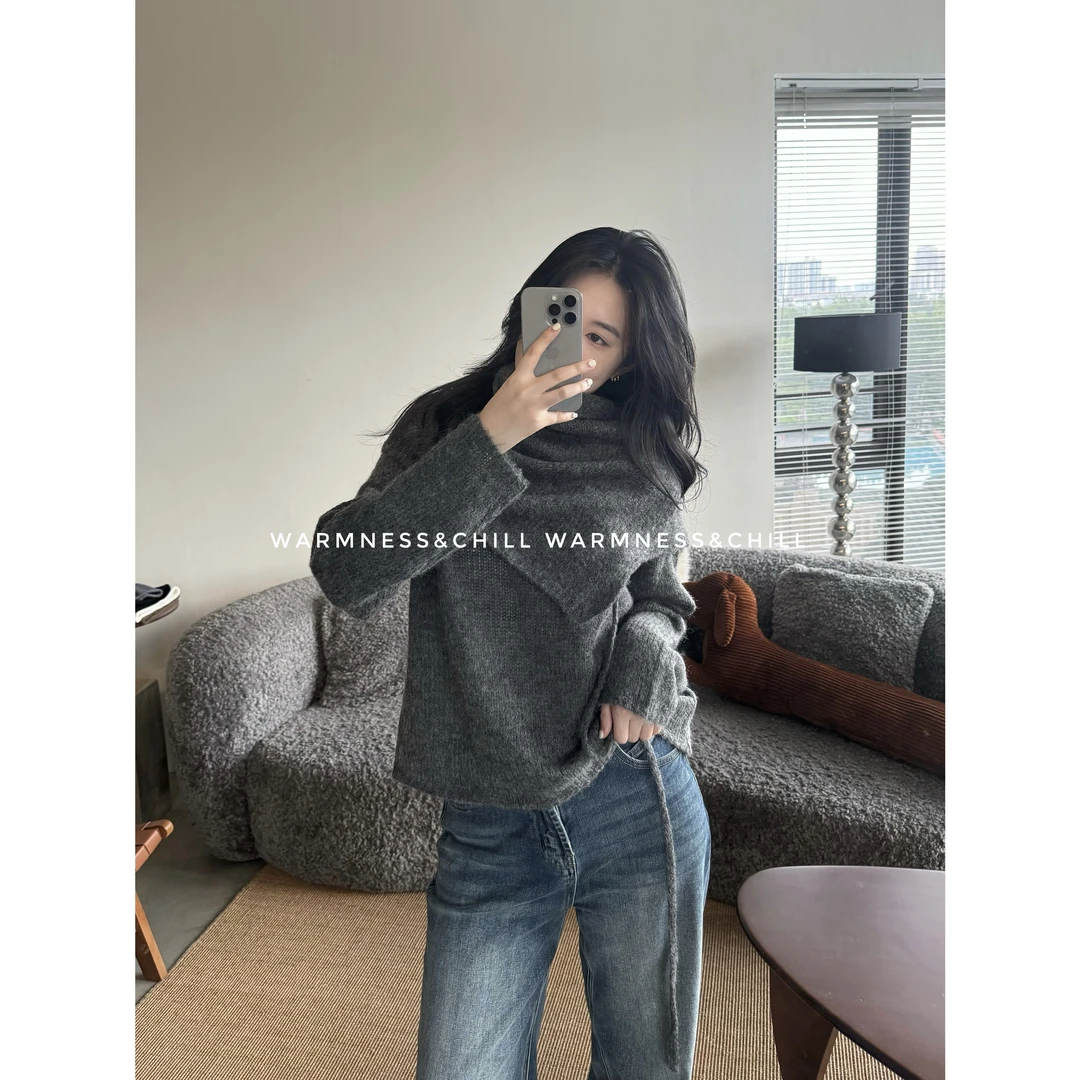 WMNS「慵懒披肩毛衣」lema*风慵懒镂空长袖针织衫披肩套装