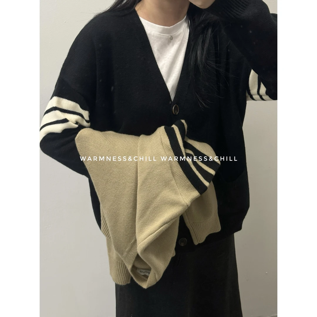 WMNS「TB开衫毛衣2.0」三条杠TB开衫双色毛衣外套