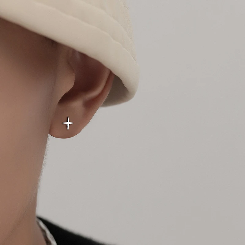 合金耳饰 银耳钉男士耳环男款单只养新耳洞简约男生迷你星星耳饰