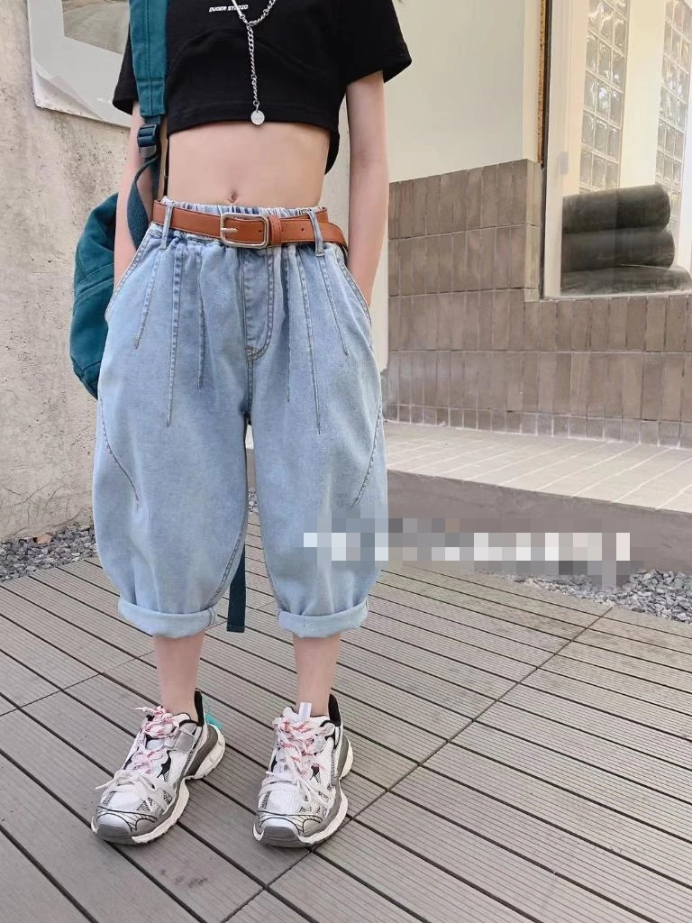 2024年韩版超薄宽松牛仔中裤七分裤