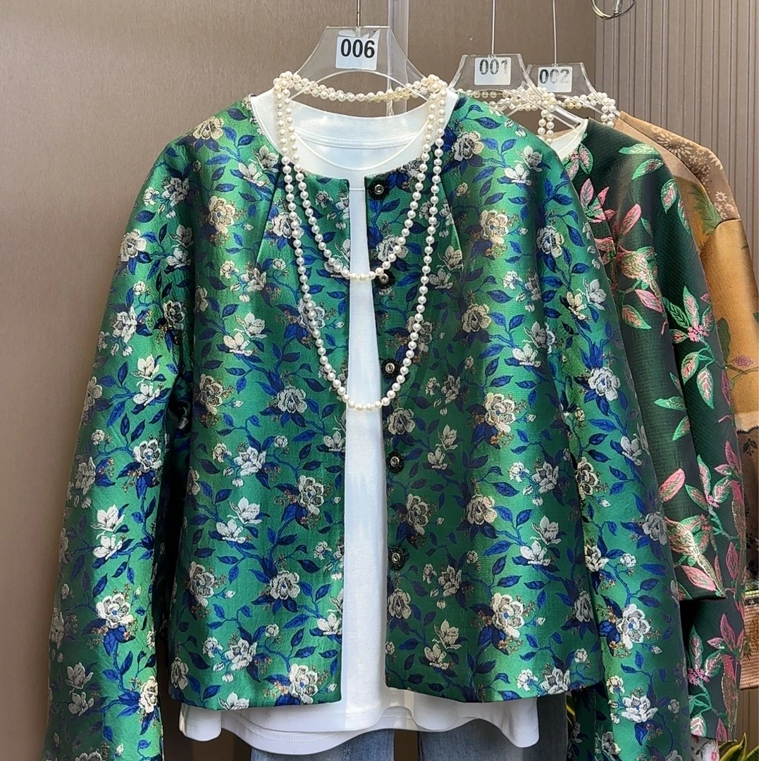 2024秋冬国风新中式新款人丝提花外套女女款