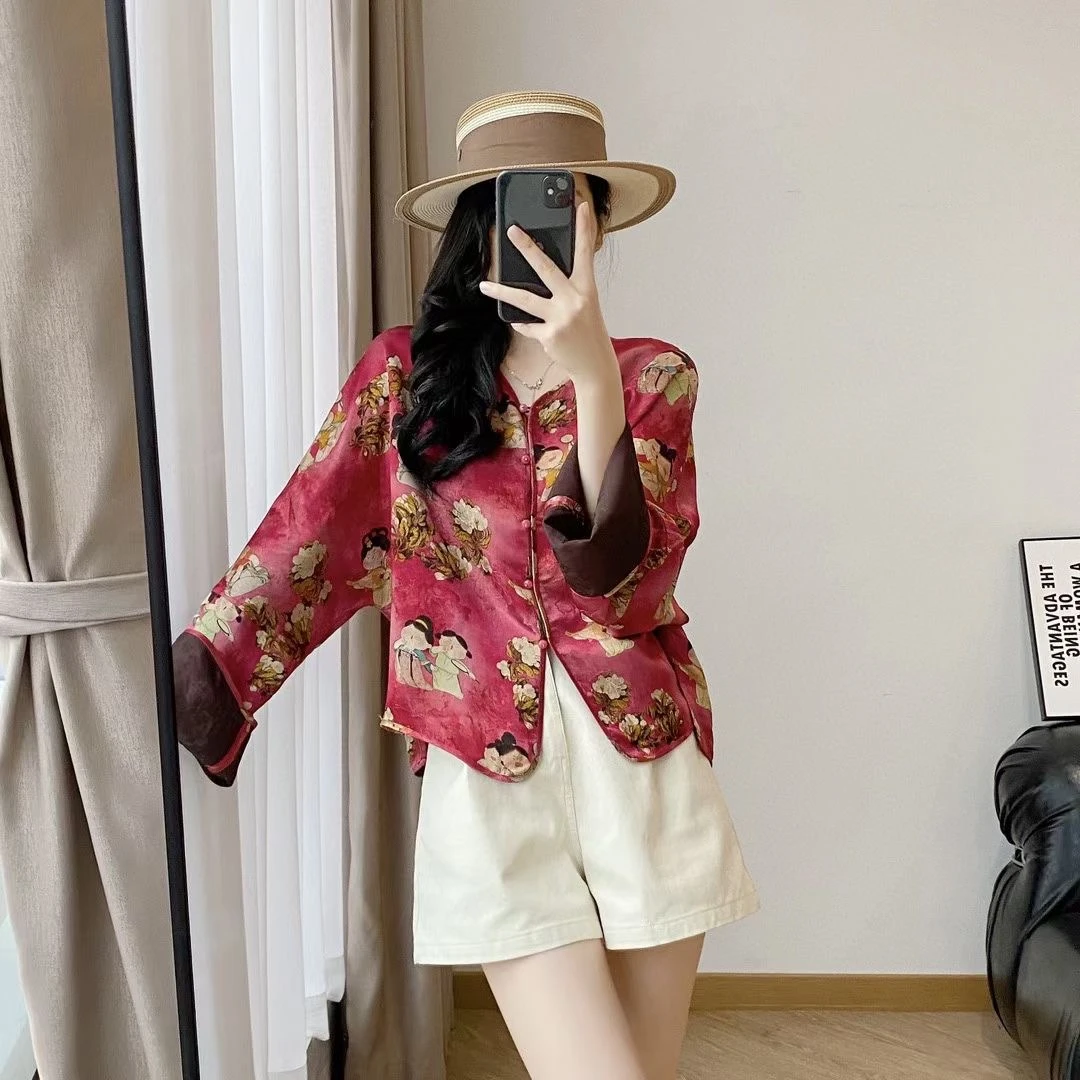 新款新中式人丝香云纱2024夏季小唐人外套