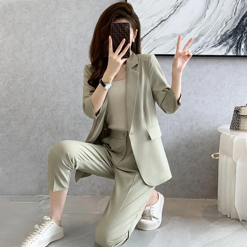 西装外套女夏季薄款2025新款小个子职业正装七分袖休闲西服套装