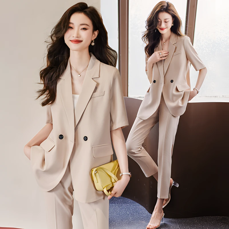 套装感薄款高级短袖西服女正装气质新款2024外套西装休闲夏季职业