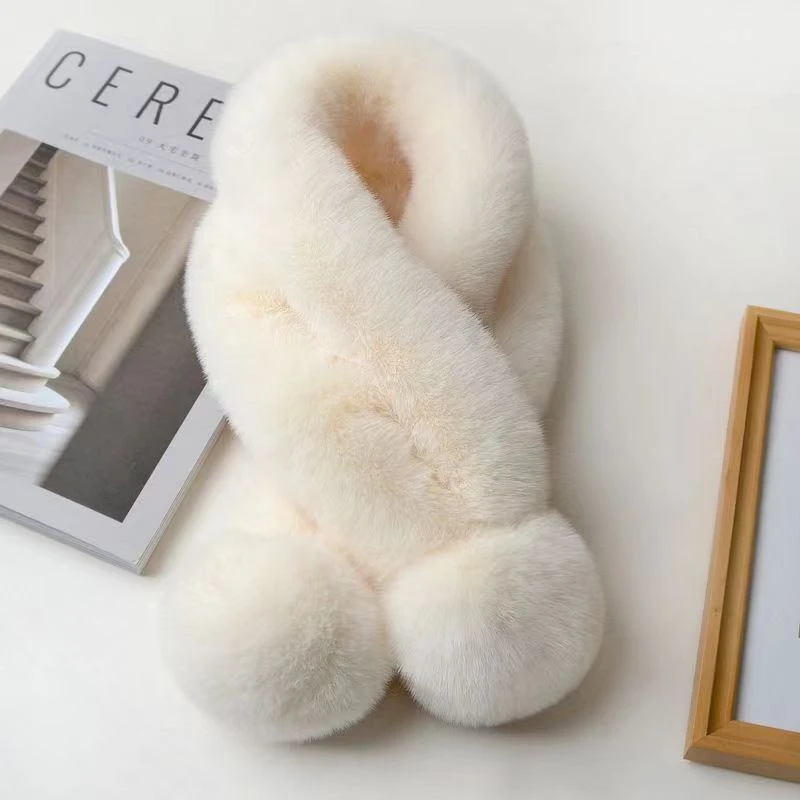 【慧慧】毛绒围脖女冬季加厚加密保暖交叉球小围脖百搭