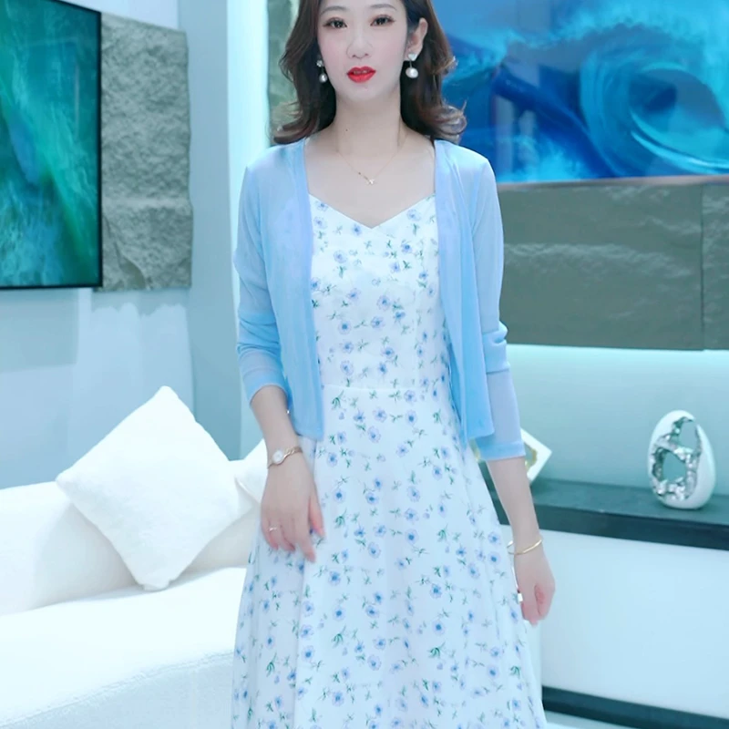 夏季连衣裙套装时尚修身显瘦碎花法式气质a字收腰温柔风裙子0888