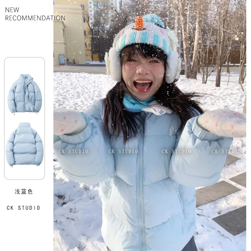 冬季立领保暖奶蓝羽绒棉衣棉服2024年新款时尚设计潮牌外套#C5018
