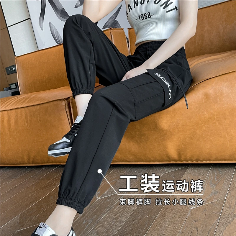 美式工装裤女春夏薄款束脚卫裤2024新款百搭宽松休闲哈伦运动裤子