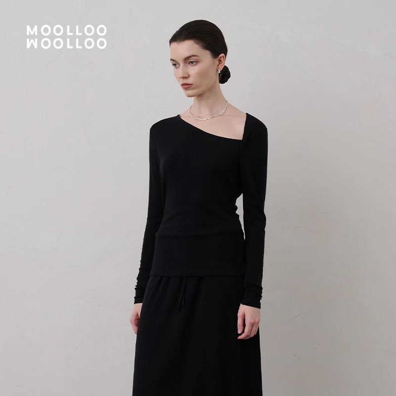 MOOLLOO WOOLLOO【VENUS】美丽诺羊毛斜V领修身打底衫秋冬大衣内搭