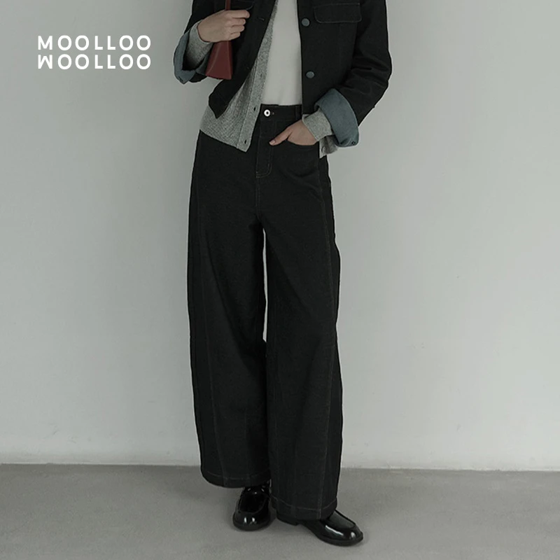 MOOLLOO WOOLLOO2024秋季新款大口袋明线裤子弯刀裤宽松休闲裤