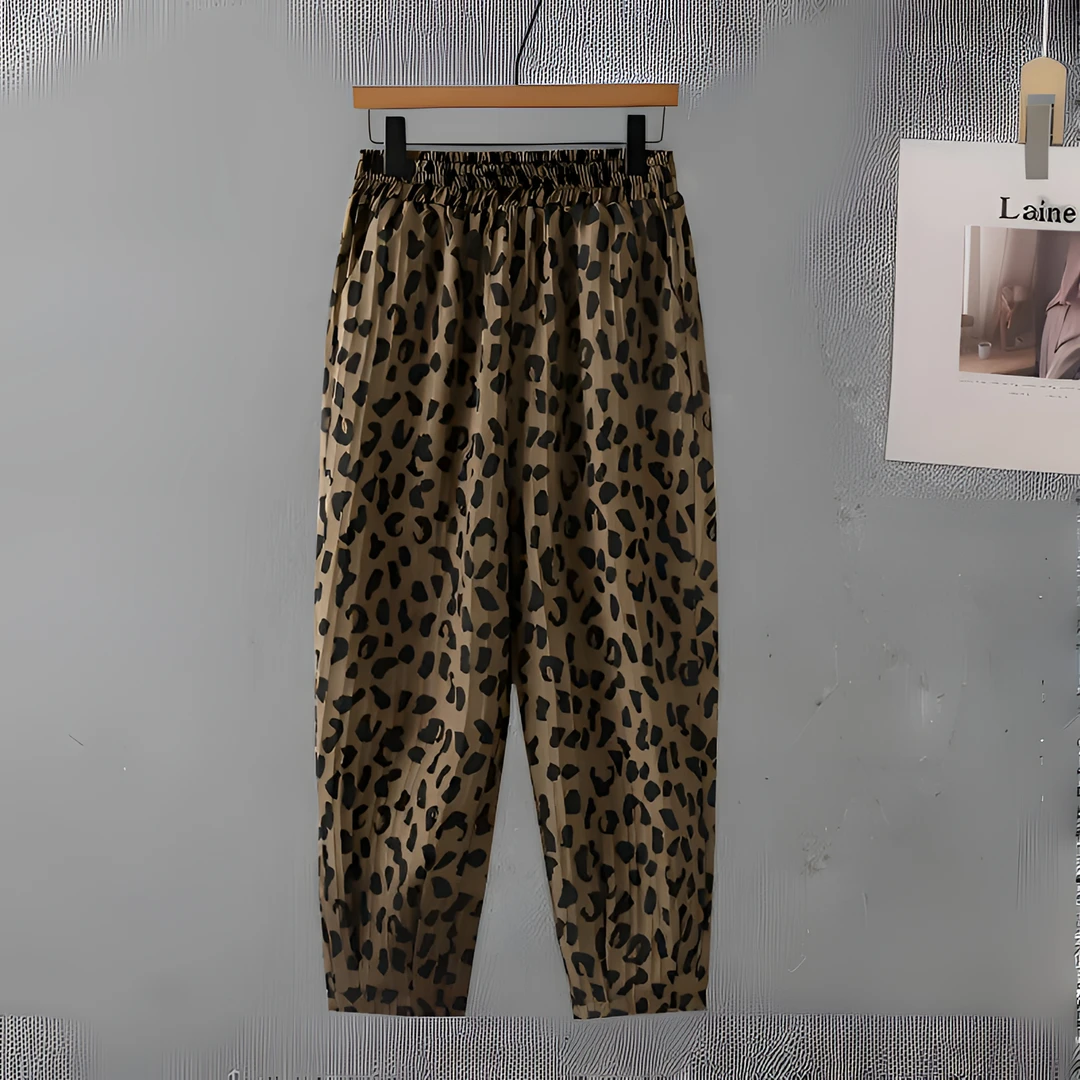 豹纹裤子大码女装夏季薄款透气哈伦裤200斤胖MM宽松遮肚子休闲裤