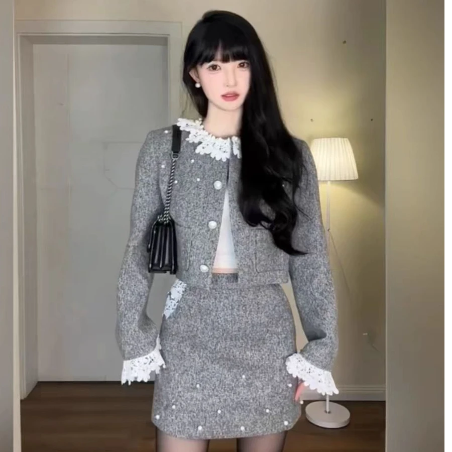 法式千金风短外套女2024新款春季高级感蕾丝时尚两件套套装重工