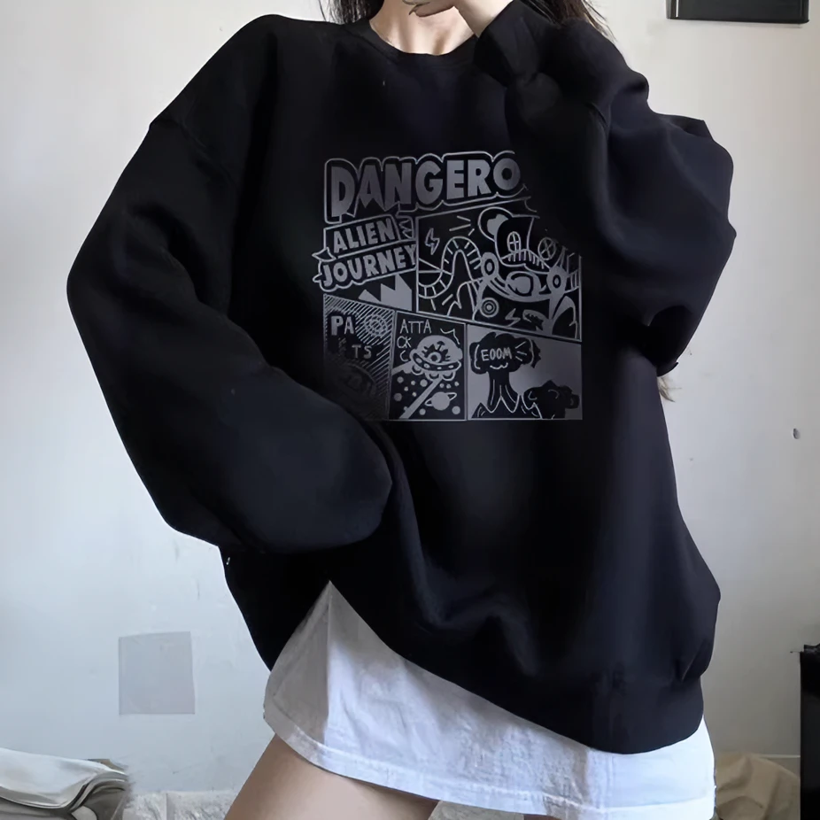 胖mm大码春秋冬美式圆领卫衣女复古oversize宽松显瘦潮牌套头上衣