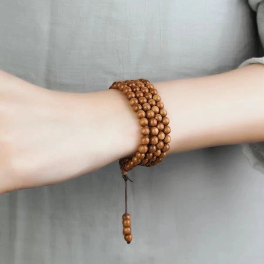 精品推荐0.6/108颗印度迈索尔老山檀佛珠天然檀香木项链念珠手链