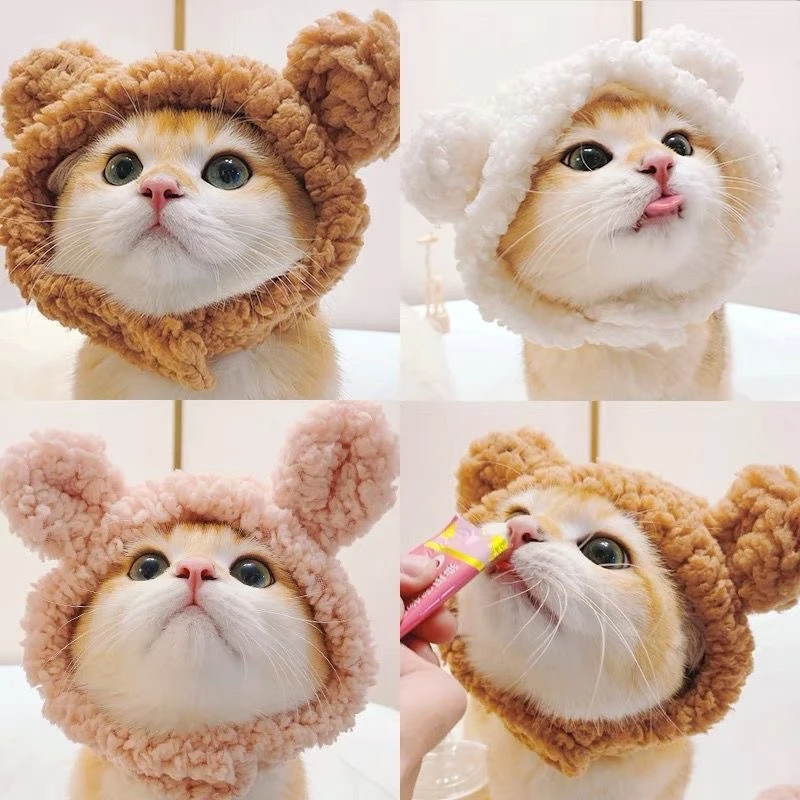 新款宠物帽子小熊毛绒套可爱猫咪狗狗编织保暖饰装扮宠物衣服