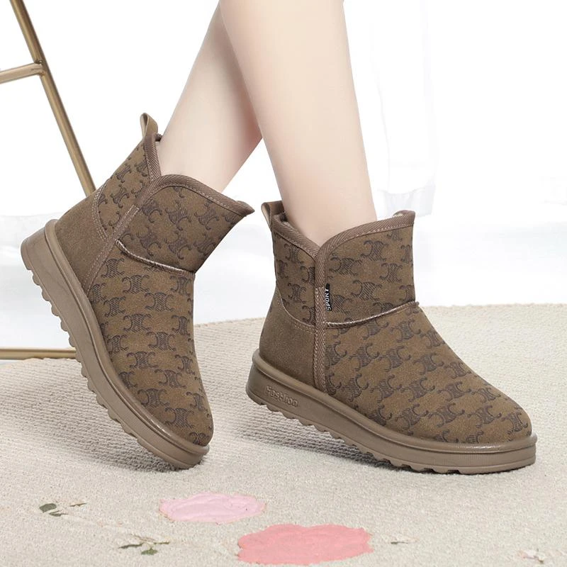 【加绒加厚】2024冬季印花保暖防滑雪地靴时尚休闲一脚蹬保暖棉鞋