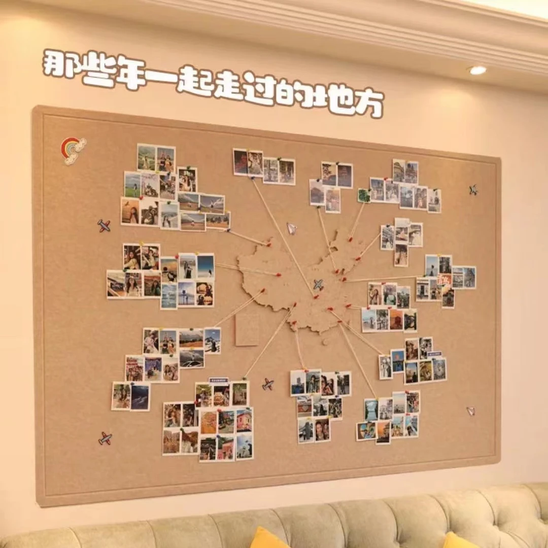 网红款毛毡地图照片墙 毛毡旅行足迹创意照片墙 免打孔毛毡软木板