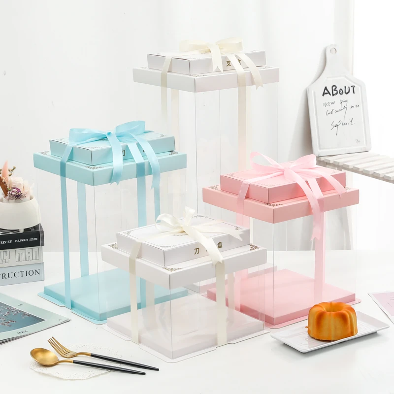 网红透明6/8/10/12寸单双层加高方形烘焙生日蛋糕包装盒子可定制