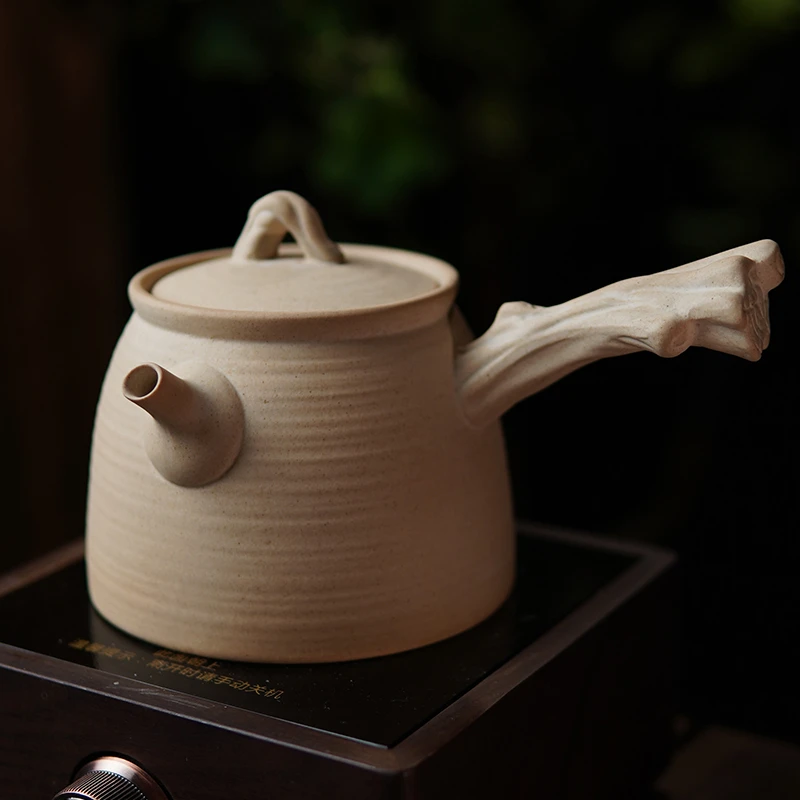 罐罐围炉煮茶壶纯手工白泥砂䤵书煨薄胎卡盖侧把烧水壶