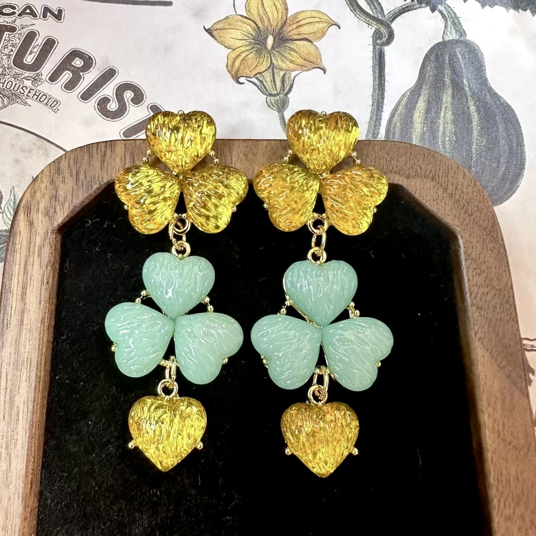 铜合金耳饰 买三送一  气质时尚复古彩色中古镶嵌耳钉耳坠